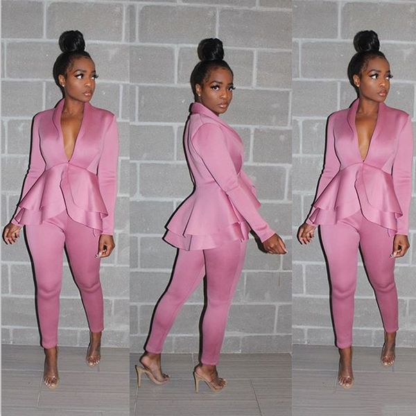 women suits designer slim solid color two piece pants ruffle tiered + tights pants luxury fashion suits, White
women suits designer slim solid color two piece pants ruffle tiered + tights pants luxury fashion suits, White