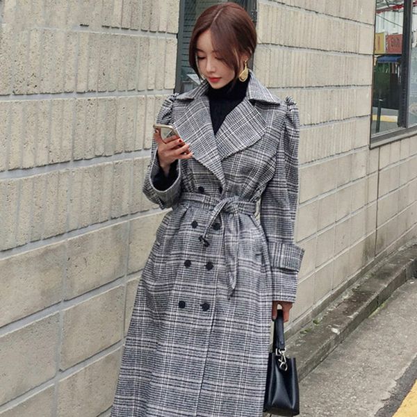 office wear plaid women long overcoats winter warm belted ladies woolen coats female double-breasted loose outwear 2019, Black
office wear plaid women long overcoats winter warm belted ladies woolen coats female double-breasted loose outwear 2019, Black