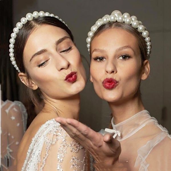 LZHLQ Trendy Luxury Big Pearl Headband for Women Elegant Headband Wild Personality Fashion Bezel Turban Girls Hair Headwear