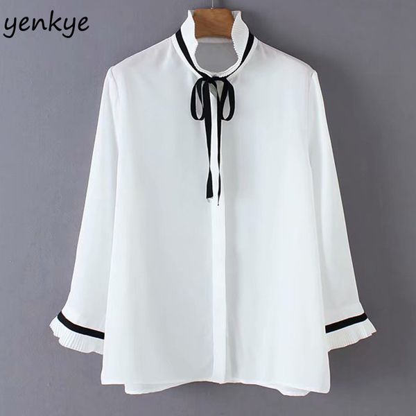 fashion 2019 contrasting bow tie elegant office ladies shirts women high collar elbow-length sleeves flowy summer blouse, White
fashion 2019 contrasting bow tie elegant office ladies shirts women high collar elbow-length sleeves flowy summer blouse, White