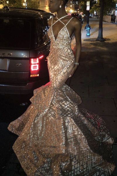bling champagne sequins mermaid prom dresses 2019 spaghetti straps ruffles backless evening gowns long formal party dresses pageant dresses, Black
bling champagne sequins mermaid prom dresses 2019 spaghetti straps ruffles backless evening gowns long formal party dresses pageant dresses, Black