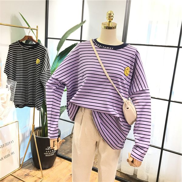 2020 new oversized stripes t shirt women long sleeve round collar loose cotton casual tee femme boyfriend style pullovers, White
2020 new oversized stripes t shirt women long sleeve round collar loose cotton casual tee femme boyfriend style pullovers, White