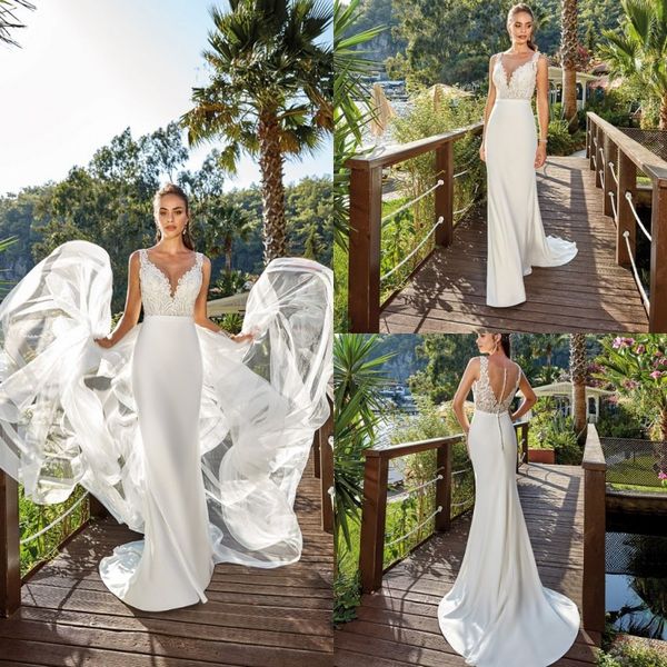 eddy k 2019 mermaid wedding dresses with detachable skirt lace appliqued bridal gowns sheer v neck satin country boho beach wedding dress, White
eddy k 2019 mermaid wedding dresses with detachable skirt lace appliqued bridal gowns sheer v neck satin country boho beach wedding dress, White