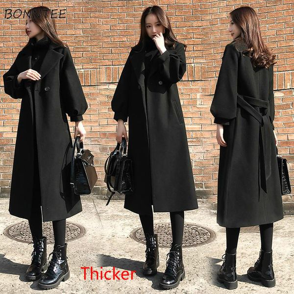 wool blends women velvet warm long sleeve warm oversized office ladies womens korean style elegant slim-fit classic modern chic, Black