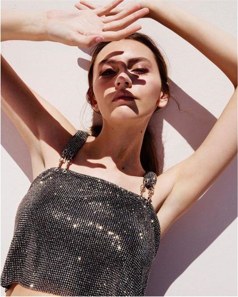 2019 bling silver gold full rhinestone camisole women short strap sling crystal metal chainmail halter draped crop new, White
2019 bling silver gold full rhinestone camisole women short strap sling crystal metal chainmail halter draped crop new, White