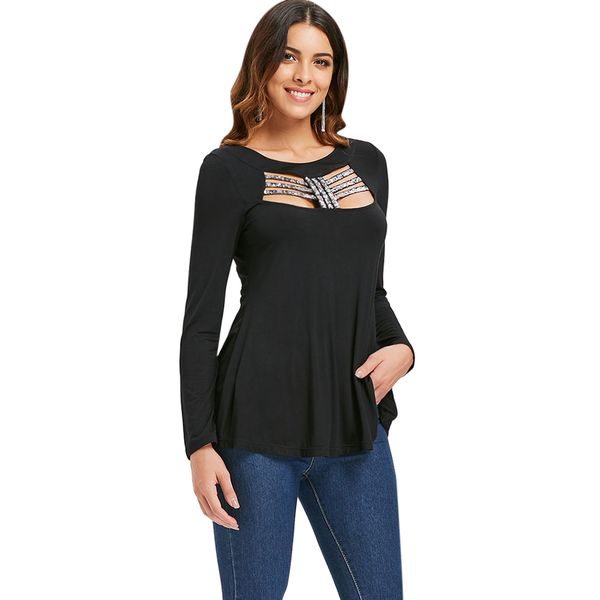 2019 autumn fashion long sleeves cut front sequined tee black casual t-shirt femme, White
2019 autumn fashion long sleeves cut front sequined tee black casual t-shirt femme, White