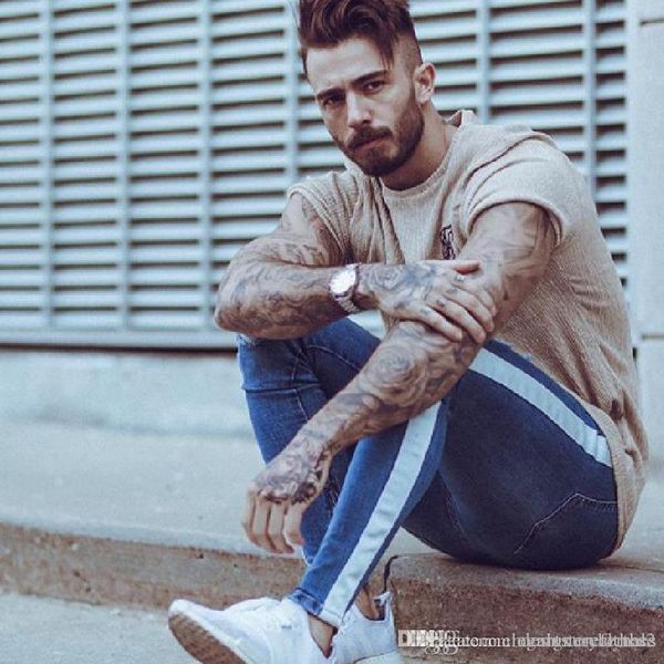 mens designer biker jeans ripped striped draped holes slim fit west pencil pants pantalones, Blue
mens designer biker jeans ripped striped draped holes slim fit west pencil pants pantalones, Blue
