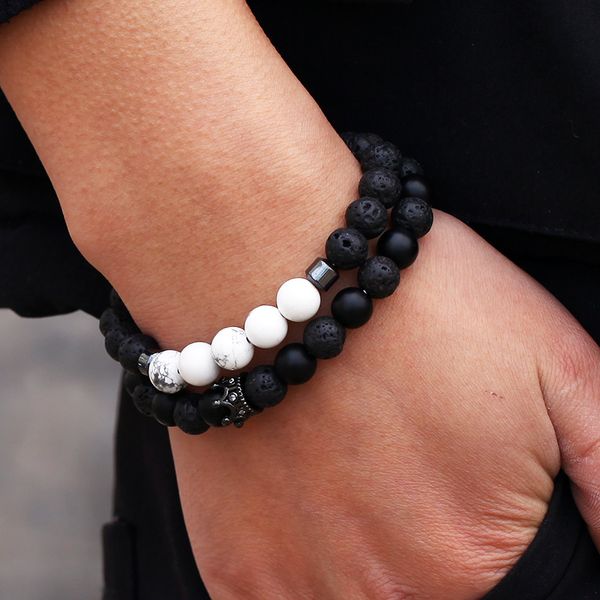 charm crown bracelet homme 2pcs bangles bileklik men lava stone beads elastic armband bracelet set gifts, Black
charm crown bracelet homme 2pcs bangles bileklik men lava stone beads elastic armband bracelet set gifts, Black