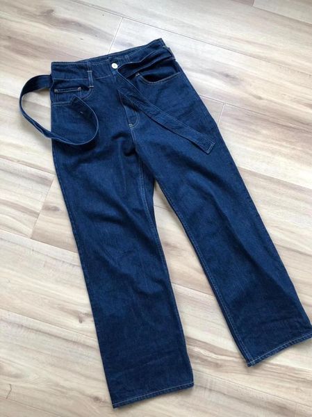women's high waist bow tie straight jeans loose retro female solid color long pants, Blue
women's high waist bow tie straight jeans loose retro female solid color long pants, Blue