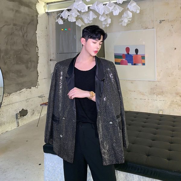 men vintage fashion sequin loose casual blazer coat male streetwear hip hop nightclub suit jacket outerwear stage clothing, White;black
men vintage fashion sequin loose casual blazer coat male streetwear hip hop nightclub suit jacket outerwear stage clothing, White;black