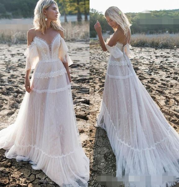 2020 vintage country wedding dresses a line lace patchwork tulle spaghetti straps off the shoulder short sleeves wedding bridal gown, White
2020 vintage country wedding dresses a line lace patchwork tulle spaghetti straps off the shoulder short sleeves wedding bridal gown, White