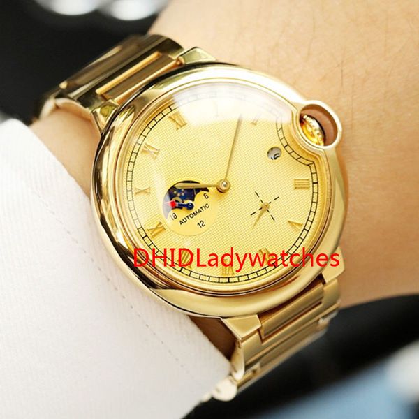 men's sports watch moon phase four-piece calendar display automatic movement 316 stainless steel case gold stainless steel strap, Slivery;brown
men's sports watch moon phase four-piece calendar display automatic movement 316 stainless steel case gold stainless steel strap, Slivery;brown
