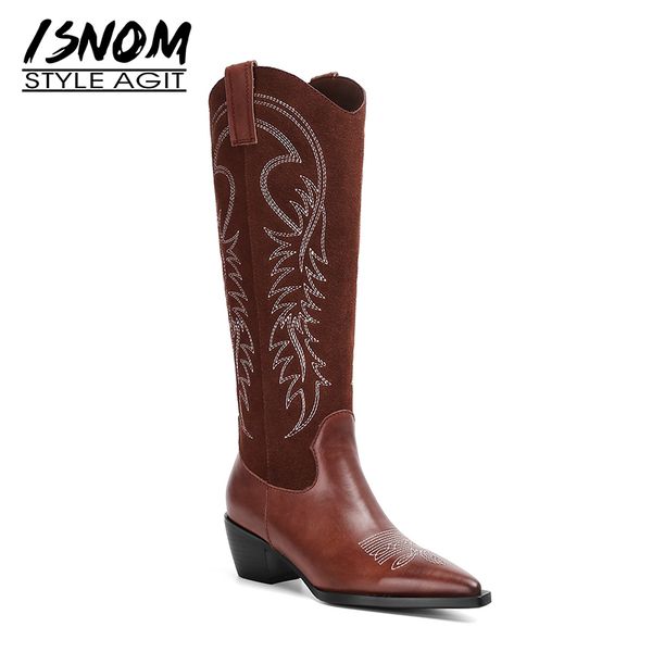 isnom high heels western boots women knee high boots pointed toe cow leather shoes female embroider cowboy shoes ladies autumn, Black
isnom high heels western boots women knee high boots pointed toe cow leather shoes female embroider cowboy shoes ladies autumn, Black
