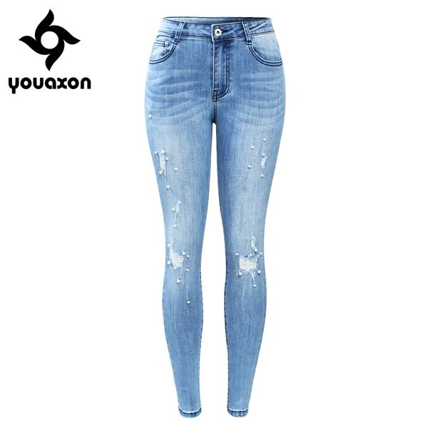 2184 youaxon brand new eu size ripped jeans with beads woman plus size stretchy denim skinny pants trousers for women jeans, Blue
2184 youaxon brand new eu size ripped jeans with beads woman plus size stretchy denim skinny pants trousers for women jeans, Blue