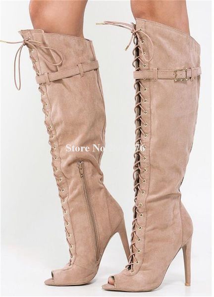 new design women fashion peep toe suede leather knee high gladiator boots lace-up buckle long high heel boots dress shoes, Black
new design women fashion peep toe suede leather knee high gladiator boots lace-up buckle long high heel boots dress shoes, Black