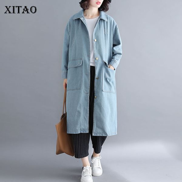 xitao spliced pocket plus size denim trench match all single breasted turn down collar jean coat fashion korean new gcc1090, Tan;black 
xitao spliced pocket plus size denim trench match all single breasted turn down collar jean coat fashion korean new gcc1090, Tan;black