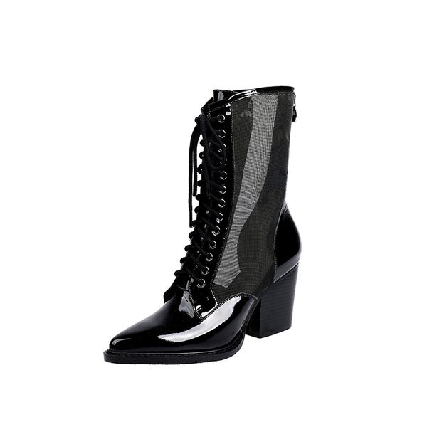 2020 new spring and summer leather pointed lace-up high-heeled chunky heel boots motorcycle shoes women's boots, Black
2020 new spring and summer leather pointed lace-up high-heeled chunky heel boots motorcycle shoes women's boots, Black