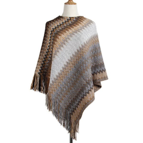 knitwear female irregular oblique wave stripe tassel sweater female sleeve loose casual cloak cape women's sweater, Black
knitwear female irregular oblique wave stripe tassel sweater female sleeve loose casual cloak cape women's sweater, Black