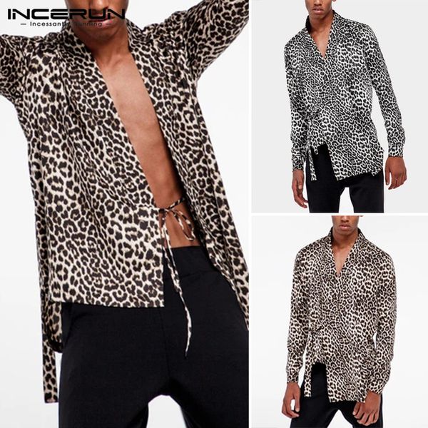 men's casual shirts incerun men leopard printed shirt long sleeve v neck blouse camisa lace up irregular loose streetwear7, White;black
men's casual shirts incerun men leopard printed shirt long sleeve v neck blouse camisa lace up irregular loose streetwear7, White;black