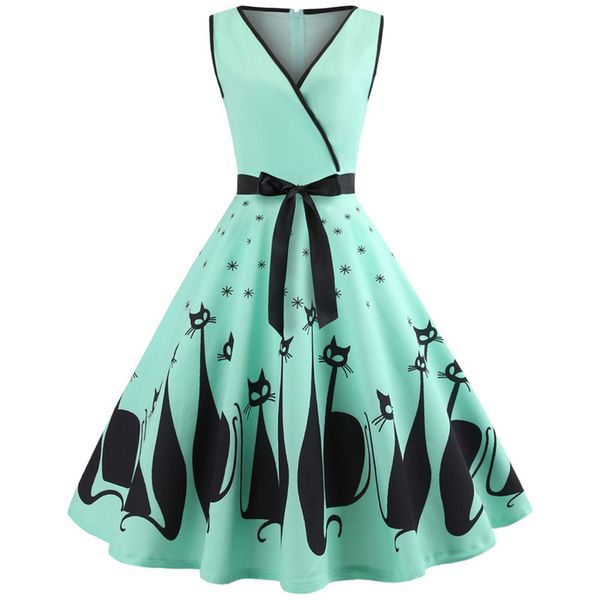 Vintage Women Dress Sexy Cat Printed V Neck Sleeveless Evening Party Dress Swing Retro Dress Vestidos Verano
Vintage Women Dress Sexy Cat Printed V Neck Sleeveless Evening Party Dress Swing Retro Dress Vestidos Verano