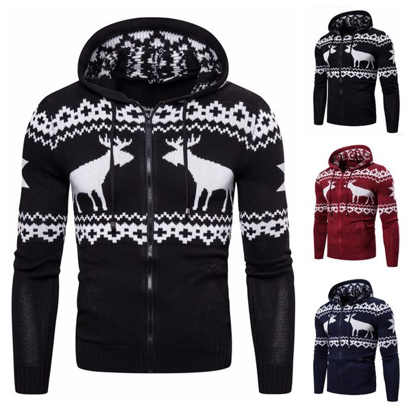 2019 new european and american men zipper hooded sweater coat deer christmas sweater trend of men's sweaters, White;black
2019 new european and american men zipper hooded sweater coat deer christmas sweater trend of men's sweaters, White;black
