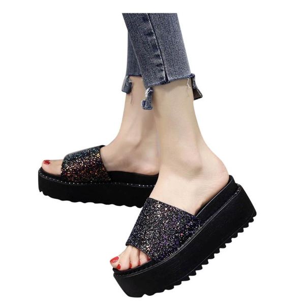 sagace wedged slippers ladies girl sequin thick bottom non-slip beach sandals slippers increased flip-flops beach shoes, Black
sagace wedged slippers ladies girl sequin thick bottom non-slip beach sandals slippers increased flip-flops beach shoes, Black