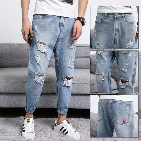 2019 new loose large size men's burrowed beggars small foot nine-cent jeans hallen pants-bodied men's trousers male pants, Blue
2019 new loose large size men's burrowed beggars small foot nine-cent jeans hallen pants-bodied men's trousers male pants, Blue