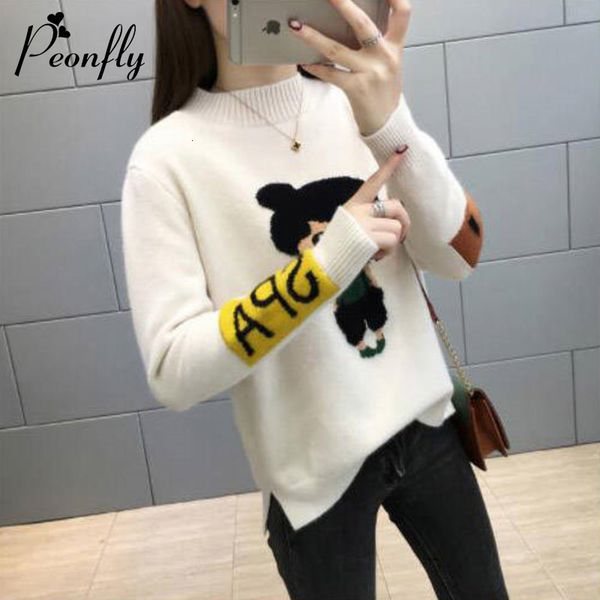 peonfly autumn winter women sweaters and pullovers korean style long sleeve casual cartoon girl pattern sweater knitted jumper, White;black
peonfly autumn winter women sweaters and pullovers korean style long sleeve casual cartoon girl pattern sweater knitted jumper, White;black