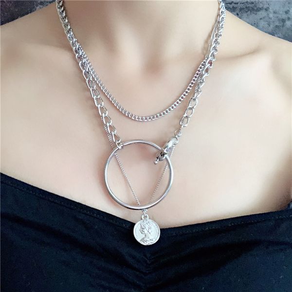 vintage head portrait round coin pendant necklace metal circle multi layer choker long chain for women punk jewelry, Silver
vintage head portrait round coin pendant necklace metal circle multi layer choker long chain for women punk jewelry, Silver