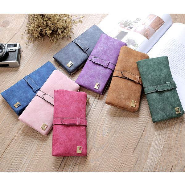 Women Wallets 7 Colors Drawstring Nubuck Leather Zipper Wallet Women's Long Design Purse Multi-card Retro Lady Wallet Jy135