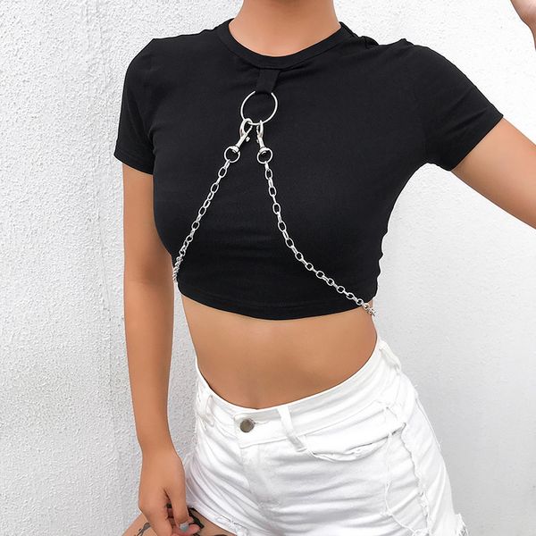 2020 spring new women's european and american style new irregular leather button short chain slim t-shirt women's bottom coatvbn, White 
2020 spring new women's european and american style new irregular leather button short chain slim t-shirt women's bottom coatvbn, White