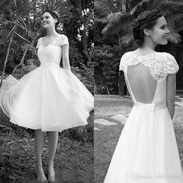 vintage lace chiffon wedding dresses short capped sleeves a-line hollow back ribbon beach country garden wedding bridal gown custom made, White
vintage lace chiffon wedding dresses short capped sleeves a-line hollow back ribbon beach country garden wedding bridal gown custom made, White