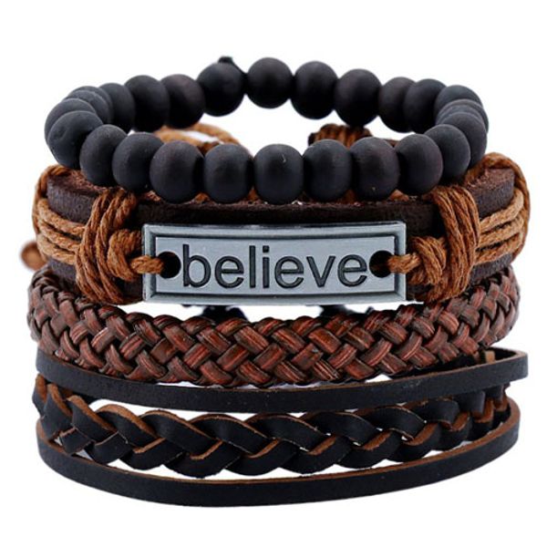 4pcs/set black believe bracelets for men bangle adjustable length bohemia holiday male jewelry punk ing, Golden;silver
4pcs/set black believe bracelets for men bangle adjustable length bohemia holiday male jewelry punk ing, Golden;silver