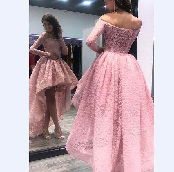 2020 baby pink lace prom dresses hi lo design long sleeves bateau neck formal evening party gowns arabic sale, Black
2020 baby pink lace prom dresses hi lo design long sleeves bateau neck formal evening party gowns arabic sale, Black