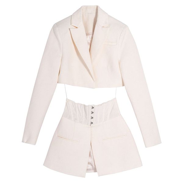 women's suits & blazers elegant solid color two-piece suit 2021 spring collar long sleeve short + corset girdle, White;black
women's suits & blazers elegant solid color two-piece suit 2021 spring collar long sleeve short + corset girdle, White;black