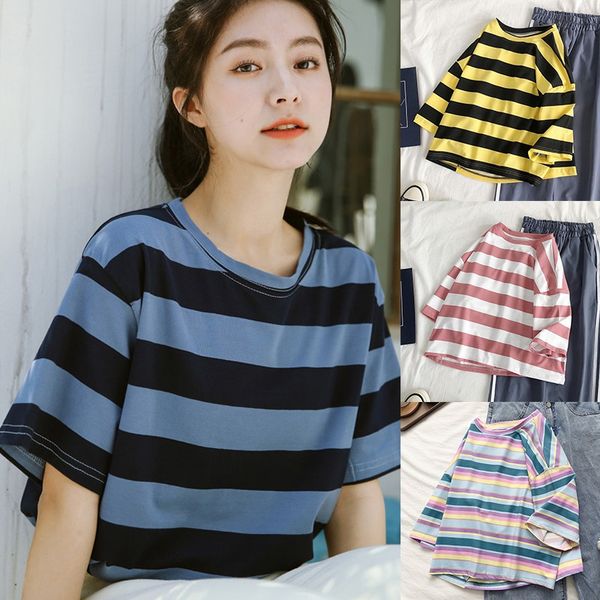 women's t-shirt fashion summer women t-shirts short casual round neck striped sleeve loose, White
women's t-shirt fashion summer women t-shirts short casual round neck striped sleeve loose, White