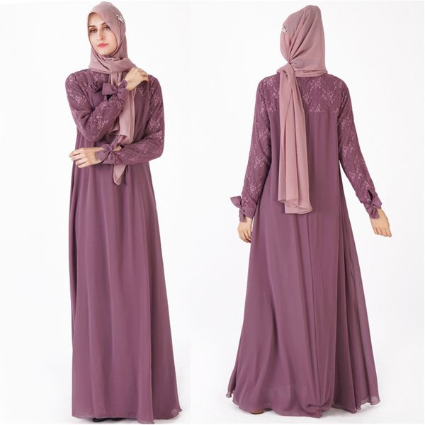 

muslim lace chiffon abaya female muslim elegant long kaftan islamic dress suit-dress robe caftan dubai moroccan eid dress, Red