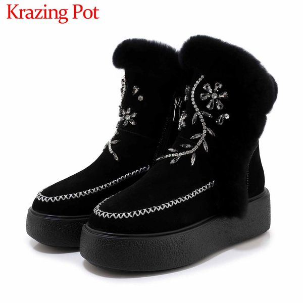 krazing pot gorgeous shiny crystal decorations cow leather boots high heels thick bottom winter daily wear women ankle boots l93, Black
krazing pot gorgeous shiny crystal decorations cow leather boots high heels thick bottom winter daily wear women ankle boots l93, Black