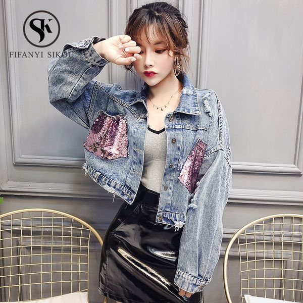 2019 fashion short denim jacket female sequins pocket ripped jeans jacket women casual long sleeve denim coat womens jackets, Black;brown
2019 fashion short denim jacket female sequins pocket ripped jeans jacket women casual long sleeve denim coat womens jackets, Black;brown