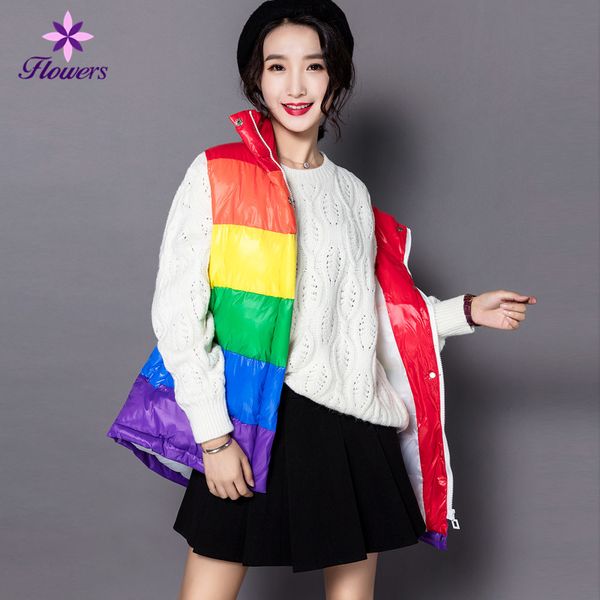 new winter down cotton vest women clothes korean plus size thicken rainbow long vest fashion stand loose warm waistcoat lry273, Black;white
new winter down cotton vest women clothes korean plus size thicken rainbow long vest fashion stand loose warm waistcoat lry273, Black;white