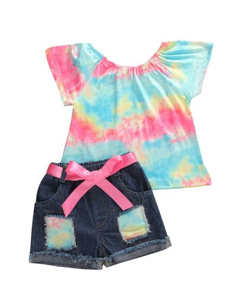 1-6y summer baby girls clothes sets rainbow print ruffles sleeve t shirts +denim blue shorts 2pcs, White
1-6y summer baby girls clothes sets rainbow print ruffles sleeve t shirts +denim blue shorts 2pcs, White