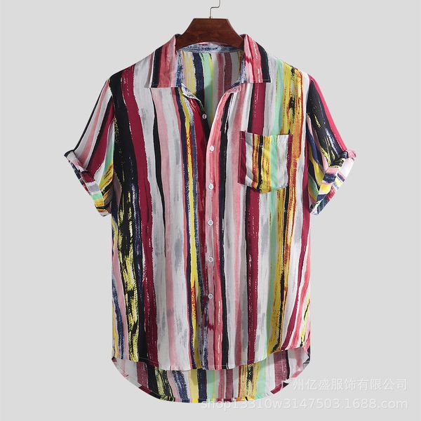 2020 europe selling men's cotton and linen rainbow stripes printed lapel short-sleeved shirt -4xl, White;black
2020 europe selling men's cotton and linen rainbow stripes printed lapel short-sleeved shirt -4xl, White;black
