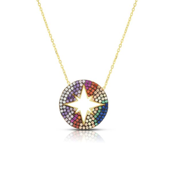 gold plated micro pave cz north star engraved rainbow colorful zirconia fashion women necklace, Silver
gold plated micro pave cz north star engraved rainbow colorful zirconia fashion women necklace, Silver