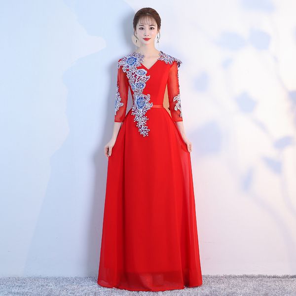 slim v-neck lace appliques embroidery illusion zipper chinese style evening dress vestidos size s-3xl, Red
slim v-neck lace appliques embroidery illusion zipper chinese style evening dress vestidos size s-3xl, Red