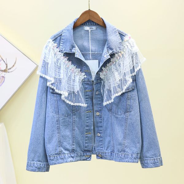 women jackets 2019 new lace loose sequined denim jacket spring summer short casual jacket appliques stitching blue jeans coat, Black;brown
women jackets 2019 new lace loose sequined denim jacket spring summer short casual jacket appliques stitching blue jeans coat, Black;brown