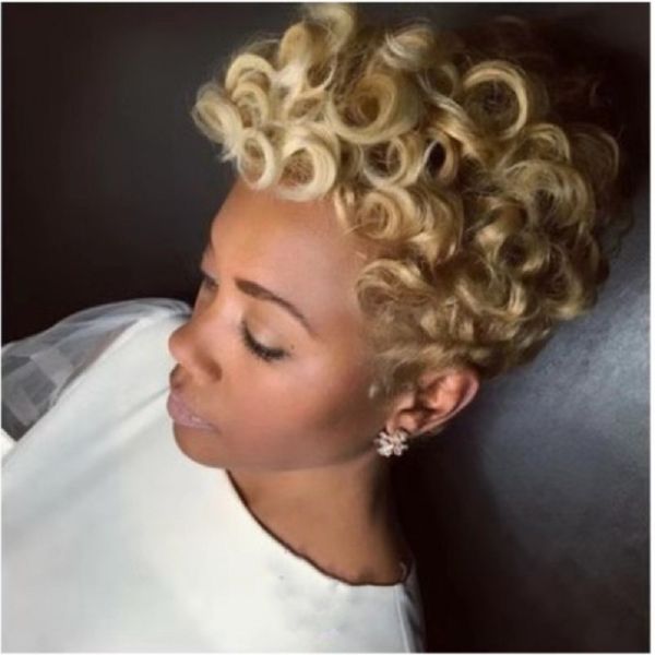 

Hot Selling Bob Style Short Soft Tousled Curls Colored Wig Natural Full Synthetic Wigs For Black Women JF0001