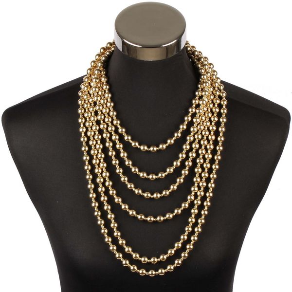 gold color metal bead ball multi layer chain necklace for women simulated pearl pendant chunky statement big long female jewelry, Silver
gold color metal bead ball multi layer chain necklace for women simulated pearl pendant chunky statement big long female jewelry, Silver