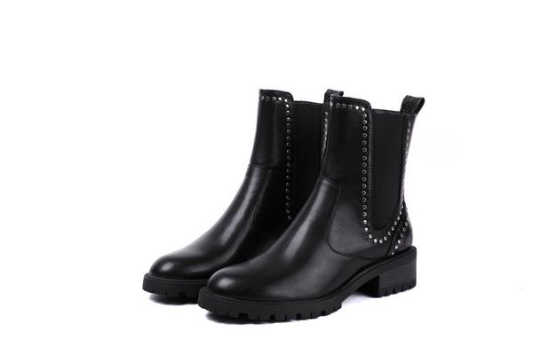 women's shoes 2019 england boots rivet coarse with elastic force woman boots flat bottom low with, Black
women's shoes 2019 england boots rivet coarse with elastic force woman boots flat bottom low with, Black