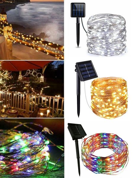 outdoor solar string lights waterproof 10m 100 led copper wire light string