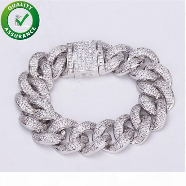 luxury designer bracelet hip hop jewelry men iced out bracelets diamond chain bangle cuban link hiphop bling charm friendship love 19mm 20cm, Black